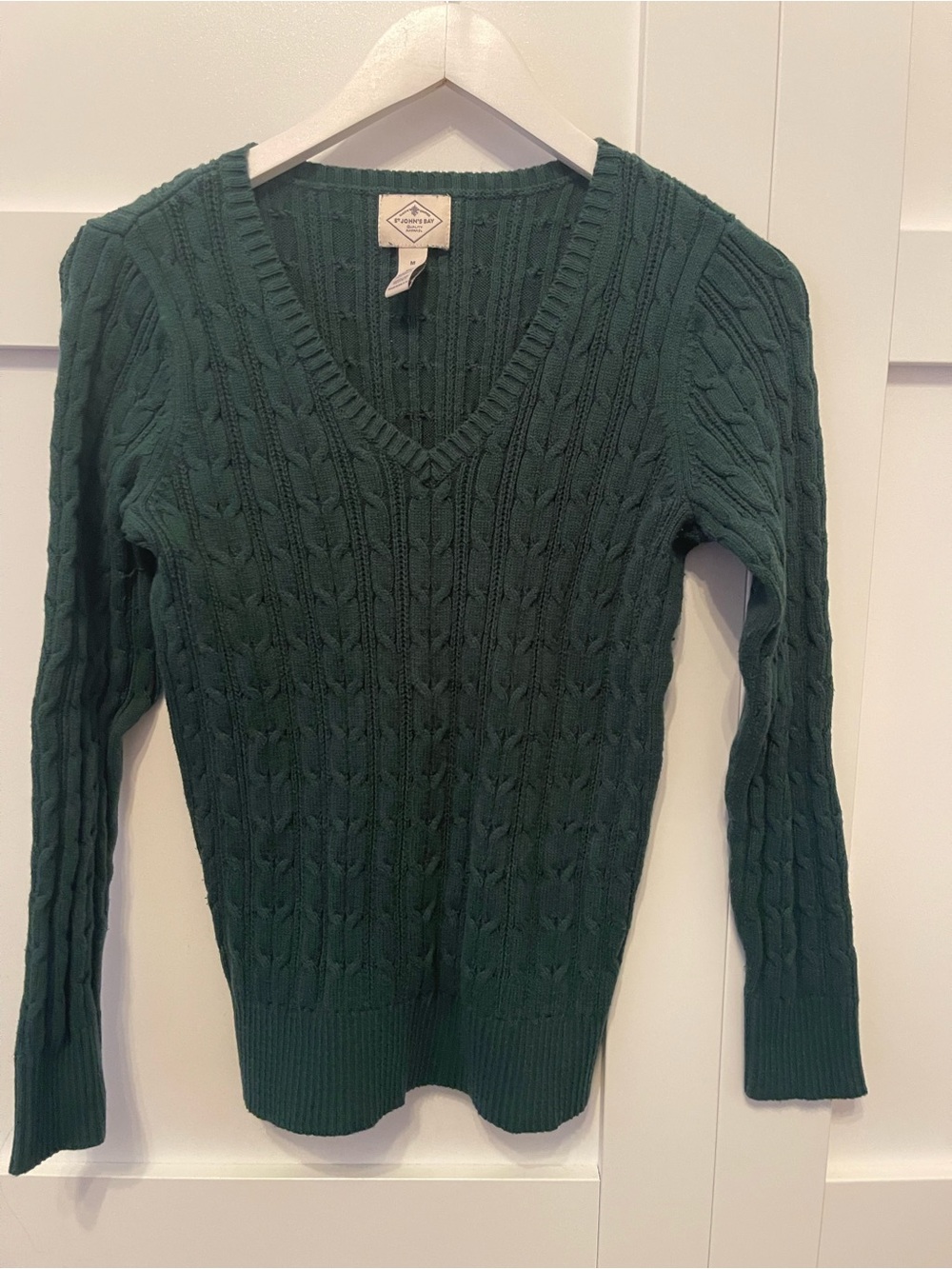 St. John's Bay Dark Green Cable V-Neck Sweater
